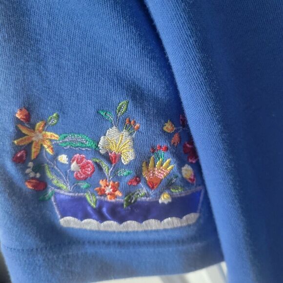 Embroidered Flower box garden Bechamel Grandma shirt button up Blue size M Royal - Picture 5 of 11